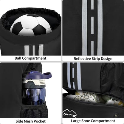 ONTYZZ Sports Backpack with Drawstring Closure Basketball Backpack with Shoe Compartment Swim Beach Bag - color: Basics-Black