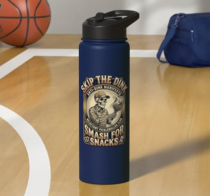 Pickleball Humor s Smash for Snacks s Court Rules Stainless Steel Insulated Water Bottle - color: Navy Blue