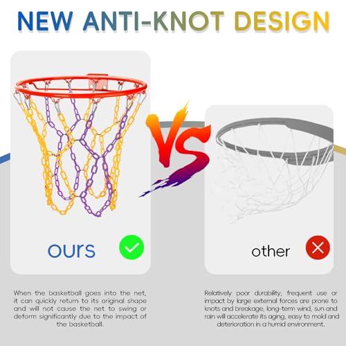 Basketball Net Replacement Heavy Duty,Resin Material, Anti-Rust Use Indoor Outdoor Standard 12-Ring Basketball Hoop - style: Purple/Yellow