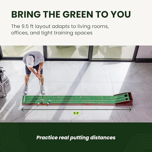 Perfect Practice Putting Mat – Indoor Putting Green for Home & Office – Golf Training Aid for Putting Practice – Premium Golf Putting Mat with Realistic Turf – Golf Gifts for Men - style: Standard (9'6")