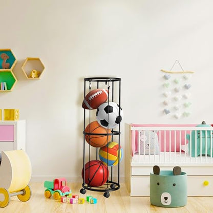 RunNico Columnar Vertical Ball Racks- 40x13.2 Inch Rolling Basketball Holder Wall Mount-Garage Sports Ball Storage for Indoor Rooms and Gyms