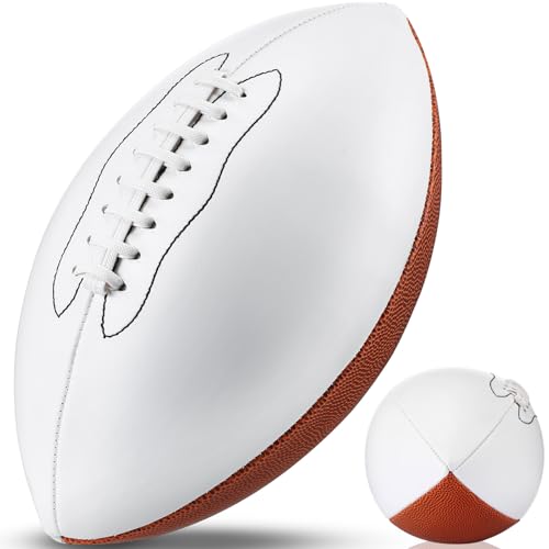 Halloscume 11.02in Blank Autograph Football Size 9 White Football with 1 Brown and 3 White Panels for Signature Autographs Customized Trophy Rugby Game Wedding Garter Toss