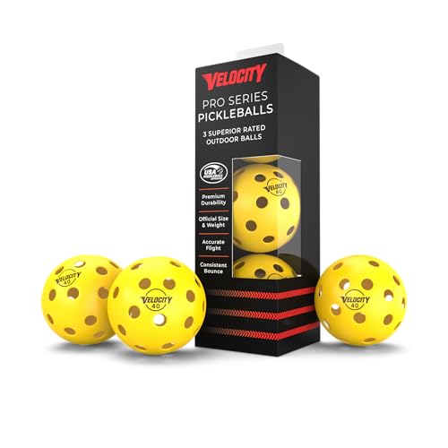 Velocity Premium Pickleballs - USAPA-Certified | 40-Hole Design for Ultimate Outdoor Performance | Official Size & Weight - color: Yellow, style: 3 Pack