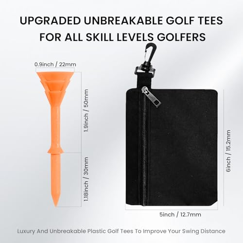 VEASAERS Golf Tees Plastic 3 1/4 inch Unbreakable 30 Pack with Pouch Bag, Durable Stable Available 83 mm Long Tee for Golfer Practice - color: Orange