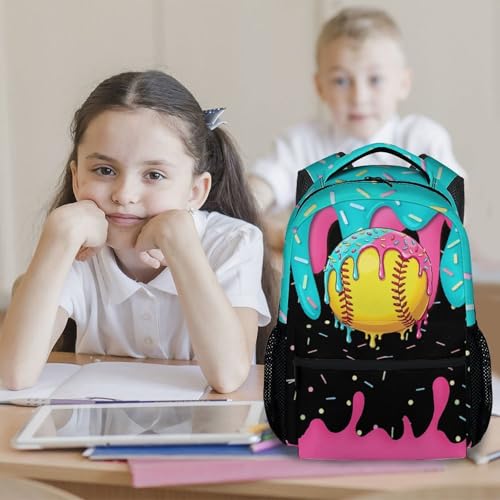 Softball Backpack for Girls Kids - Kids Backpacks Youth Player Gift 17" Drip Design Girls Bookbag Sports School Bag for Kindergarten Elementary - color: Yellow