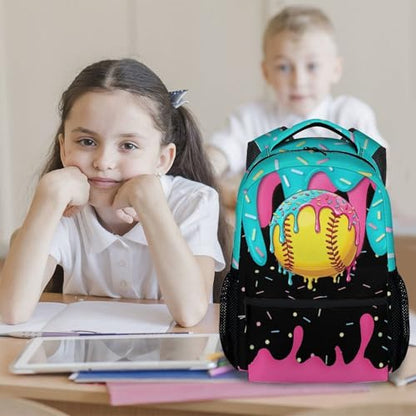 Softball Backpack for Girls Kids - Kids Backpacks Youth Player Gift 17" Drip Design Girls Bookbag Sports School Bag for Kindergarten Elementary - color: Yellow