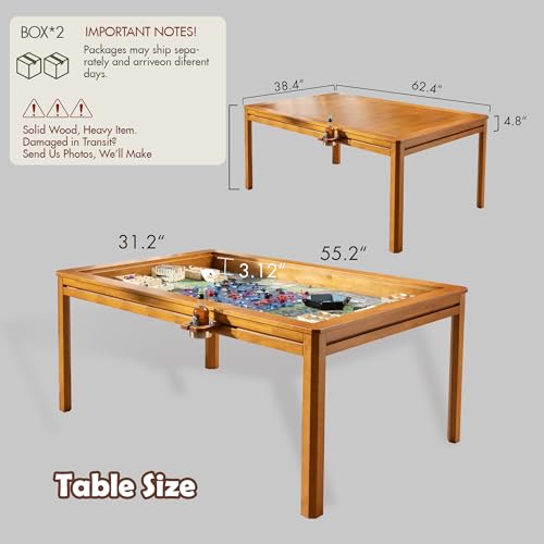 Solid Wood Board Game Table with Removable Table Top for 4–6 Players,Gaming Table and Dining Includes Play Mat and Detachable Cup Holders with 55" x 31" Play Area (Oak) - color: Oak