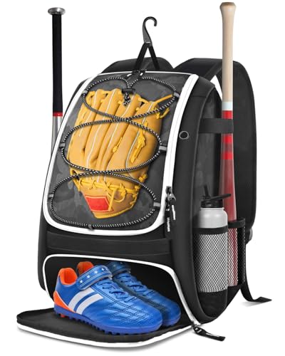 BROTOU Baseball Bag, Softball Bag for Baseballgear & T-Ball Bat, Baseball Backpack with Shoes Compartment for Men/Women