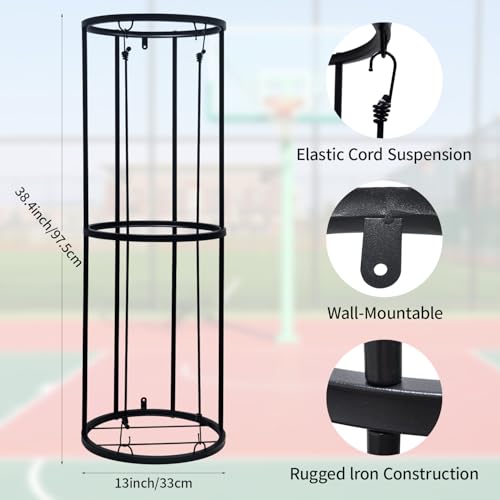 Garage Ball Storage Rack, Wall-Mounted Vertical Ball Holder for Soccer Volleyball Football Basketball, Space-Saving Sports Ball Storage Organizer for Garage, Home
