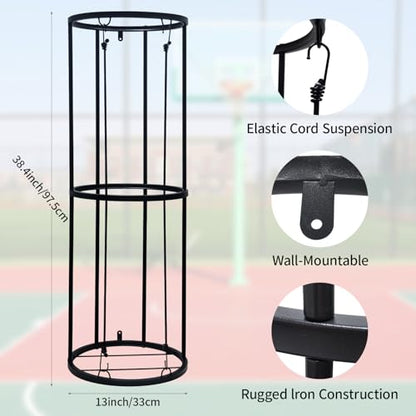 Garage Ball Storage Rack, Wall-Mounted Vertical Ball Holder for Soccer Volleyball Football Basketball, Space-Saving Sports Ball Storage Organizer for Garage, Home