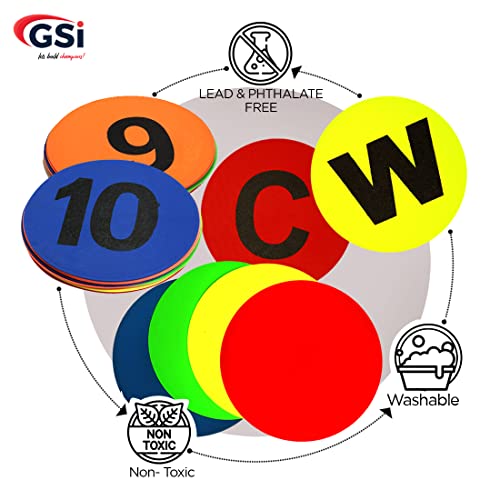 GSi Spot Markers – Non-Slip Non-Toxic Poly Spots – Floor Markers for PE, Sports & Classroom Activities - size: 8.⁠ ⁠Round Alphabet Number Combo