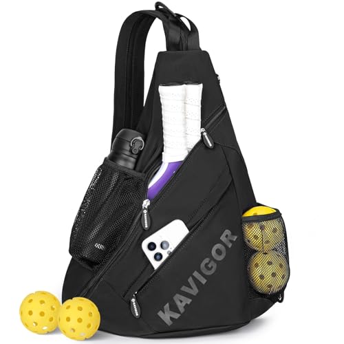 KAVIGOR 2025 Pickleball Sling Bag, Convertible Ultra-Light Backpack with Skin-Soft Fabric & Wet/Dry Pocket, Fits 4 Paddles + Gear - color: Classic Black