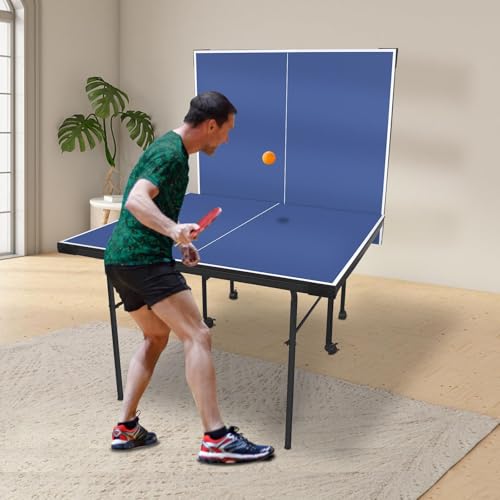 7FT Foldable Ping Pong Table with Playback Mode for Solo & 2-Player Games - Indoor Tennis Table Set Includes Net, 2 Paddles & 2 Balls for Professional Practice Training for Adults/Teens