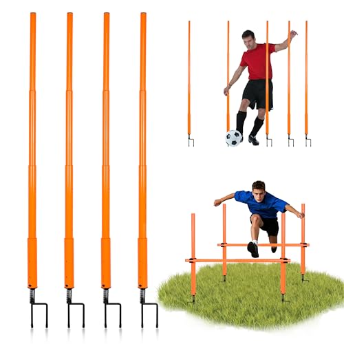 Hikeen Telescopic Length Soccer Poles Fixed & Collapsible Options Agility Training Hurdles and Football Obstacle for Teenager Soccer Training Outdoor Sports Speed Training Equipment - size: Long-57.5", style: 4 rods