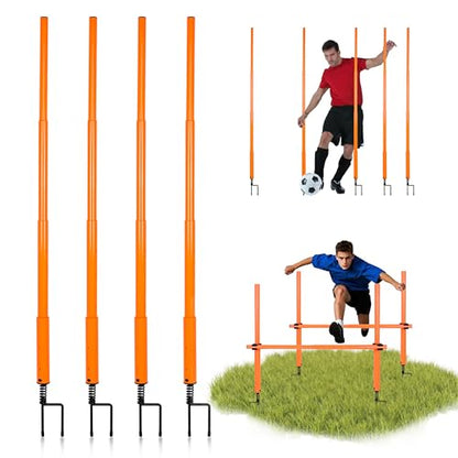 Hikeen Telescopic Length Soccer Poles Fixed & Collapsible Options Agility Training Hurdles and Football Obstacle for Teenager Soccer Training Outdoor Sports Speed Training Equipment - size: Long-57.5", style: 4 rods