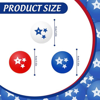 JarThenaAMCS 36 Pcs Patriotic Table Tennis Balls Ping Pong Ball 40mm Red White Blue Star Training Balls for 250th Anniversary 4th of July Independence Day Indoor Outdoor Activities Play