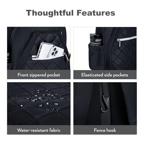KAVIGOR Pickleball Bag, Quilted Pickleball Backpack with Shoe Compartment & Waterproof Pocket, Pickle Ball Paddle Bag Fits 2 to 4 Paddles for Women and Men - color: Black