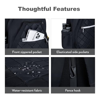 KAVIGOR Pickleball Bag, Quilted Pickleball Backpack with Shoe Compartment & Waterproof Pocket, Pickle Ball Paddle Bag Fits 2 to 4 Paddles for Women and Men - color: Black