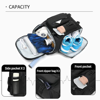 Kalesi Gym Duffle Tennis Bag Backpack 4-Way Waterproof with Shoes Compartment for travel Sport Hiking laptop (Black 02) - color: 02-black