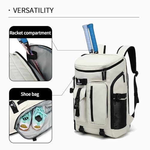 Kalesi Gym Duffle Tennis Bag Backpack 4-Way Waterproof with Shoes Compartment for travel Sport Hiking laptop (Sea salt white02) - color: Sea Salt White02
