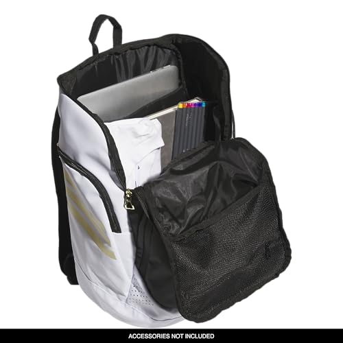 adidas Select Basketball Backpack for Practice, Gym and Travel, 32L - color: White/Black/Gold Metallic