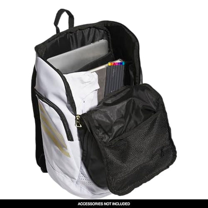 adidas Select Basketball Backpack for Practice, Gym and Travel, 32L - color: White/Black/Gold Metallic