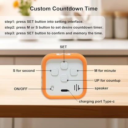 Rotating Pomodoro Cube Visual Timer 5, 25, 10 50 Minutes Preset, Rechargeable Desk Productivity Flip Timer w/Silicone Cover Custom Countdown, Silent Mode for ADHD, Study, Work, School(Blue) - color: Blue+white