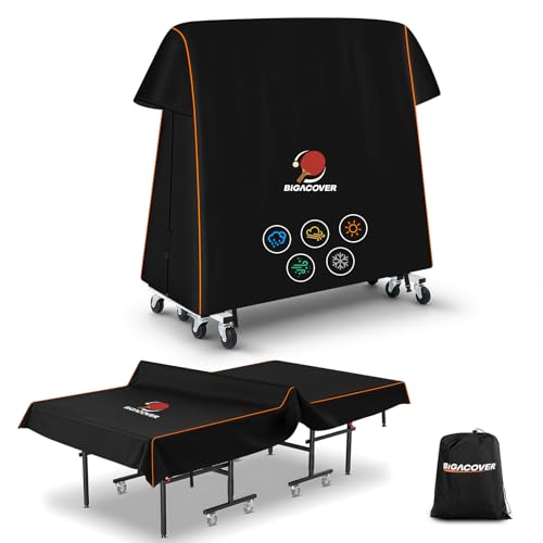 Ping Pong Table Cover Outdoor Waterproof, Premium Table Tennis Table Cover with PU Coating , All Weather Protection for Foldable Standard 9x5 Ft Tables
