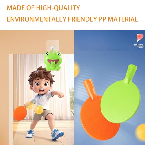 Hanging Table Tennis Trainer Portable Set,1 Pcs 5 Balls Frog Door Pong Game for Kids with Racket and Balls, Adjustable Hanging Table Tennis Trainer