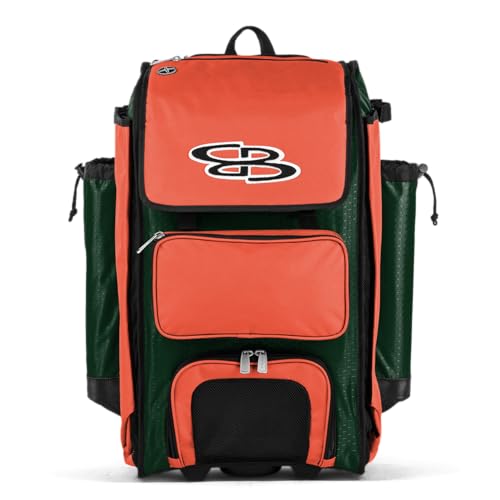 Boombah Catchers Superpack Hybrid Rolling Bat Bag - Multiple Colors - Wheeled & Backpack Version - color: Dark Green/Orange