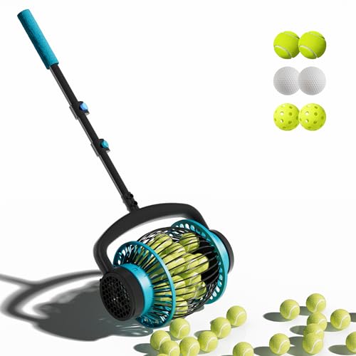 Tennis Ball Collector Roller, No Bending Over Quick Rolling Picker. 2 Ways to get the Ball,Telescopic Tennis Ball Picker for 1.5"-3" Tennis/Golf/, Up to 20+ Tennis Balls