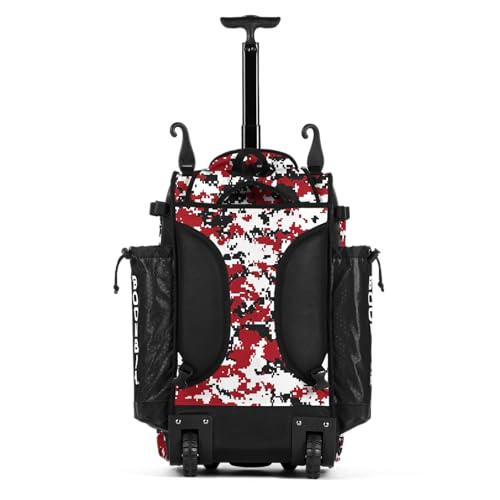 Boombah Catchers Superpack Hybrid Rolling Digital Camo Bat Bag - Multiple Colors - Wheeled & Backpack Version - color: Black/Red