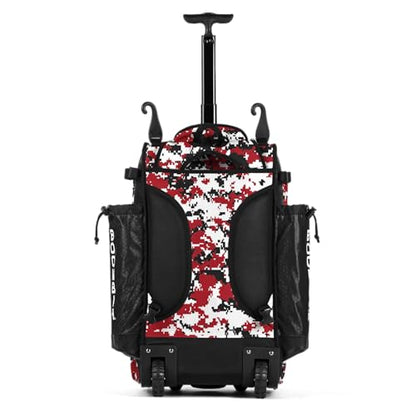 Boombah Catchers Superpack Hybrid Rolling Digital Camo Bat Bag - Multiple Colors - Wheeled & Backpack Version - color: Black/Red
