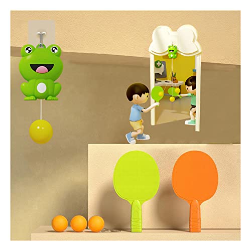 Indoor Hanging Table Tennis Trainer Portable Set, Children's PingPong Trainer Hanging Table Tennis Parent Child Interaction Game Toy Exerciser, Ping Pong Paddle Set - color: Frog【2Shoots+3 Balls+Hook】