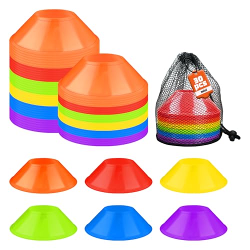 30 Pack Mini Soccer Cones–Mini Disc Cones for Agility Training,Soccer,Football,Sports Drills,Field Markers,Cones Sports Equipment,Portable Stackable Mini Cones with Carry Bag - color: colors