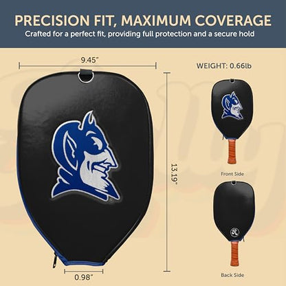 Officially Licensed Collegiate Pickleball Paddle Cover - Lightweight PU Leather Material - Durable Foam Interior Protection with Zippered Closure - Fits Most Paddles on the Market - color: Duke Blue Devils