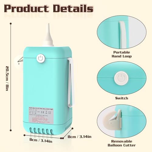 Balloon Pump Electric Air Pumps for Long Balloons, 2-in-1 Electric Air Balloon Pump, Balloon Inflator for 260q,Foil, Latex Balloons and Sport Balls, Lake Blue