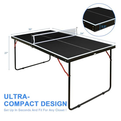 Ping Pong Table Foldable & Portable Table Tennis Table Set for Indoor & Outdoor Games with Net, 2 Paddles and 3 Balls - size: 4.5FT-Black