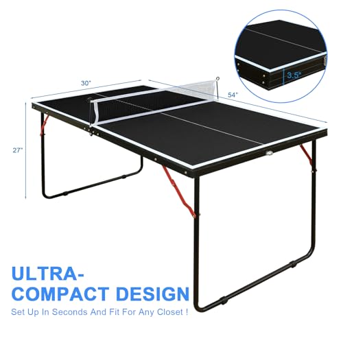 Ping Pong Table Foldable & Portable Table Tennis Table Set for Indoor & Outdoor Games with Net, 2 Paddles and 3 Balls - size: 4.5FT-Black