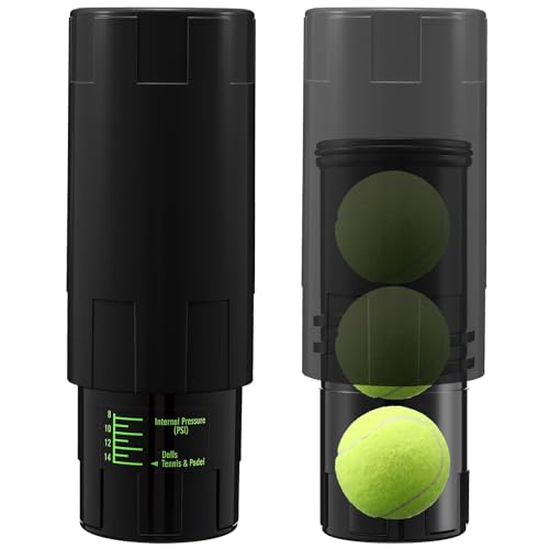 Soulchen Tennis Ball Pressurizer - Tennis Ball Storage Canister Holds 3 Balls Under 14 Psi Pressure, Reusable Stuff for Bounce Retention, Lightweight & Durable - color: Black