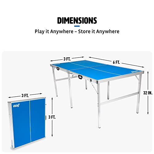 EastPoint Sports Penn Space Saver Table Tennis Table – Fully Assembled 6 Foot x 3 Foot Indoor/Outdoor Portable Table with Net, 2 Ping Pong Paddles and 4 Balls 10 Minute Set Up
