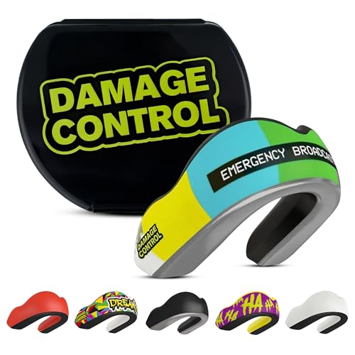 DAMAGE CONTROL Extreme Impact Mouth Guard – Sports Mouthguard for Boxing, MMA, BJJ, Hockey, Rugby, Lacrosse, & More – Mouthpiece for Teeth & Jaw Protection, for Youth & Adults - color: Emergency Broadcast System, size: Adult