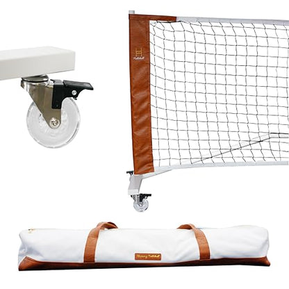 Portable Pickleball Net for Driveway, Street, Court, or Park Play, Outdoor Weather Resistant Netting, Heavy-Duty Tensioners, Stylish Leather Accents, Canvas Travel Bag