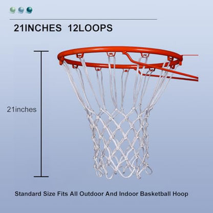 Basketball Net Outdoor, Upgrade Heavy Duty Basketball Net Replacement - Professional All-Weather Anti Whip, Fits Standard Indoor or Outdoor Standard Rim - 12 Loops (White)