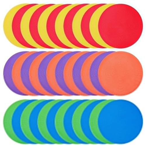 Spot Markers 4 Inch 9 Inch Non Slip Rubber Floor Markers Flat Field Cones Poly Dots for Classroom Dance Sports Soccer Basketball Speed Agility Training(6 Colors) - style: 9inch 36pcs