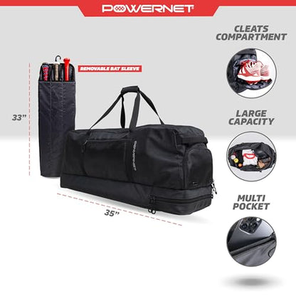 PowerNet Pro Duffle Bag, Softball Baseball Bag, Baseball Gear Bag, Baseball Bat Bag with Internal Bat Sleeves, Baseball Bags with Padded Strap & Pockets - style: Bat Vault Duffle Bag