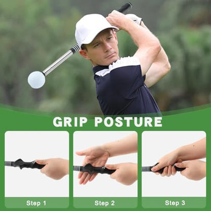 Retractable Golf Swing Trainer, Portable Golf Swing Training Aid for Left-Handed Grip Correction Click Feedback & Arm Connection with Grip Scraper for Indoor Outdoor Practice