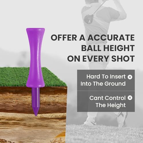 Amy Sport Golf Castle Tees Plastic Consistent Height 2 1/4 Inch Value 100 Pack, Unbreakable Step Down Reusable Tee for Par 3 Holes Practice in Orange Pink Purple - color: Purple