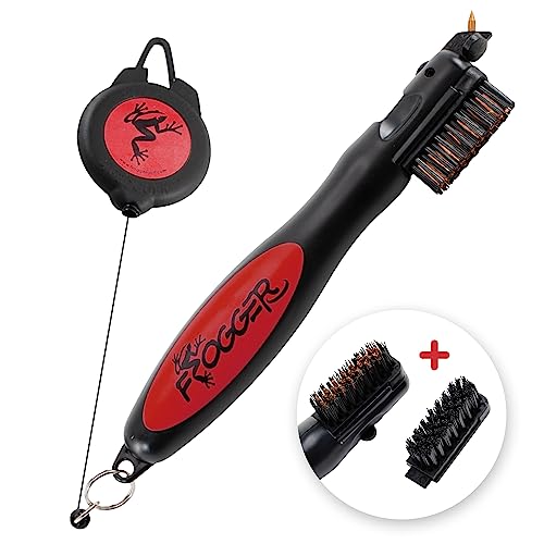 Frogger BrushPro Golf Club Cleaner with Ergonomic Grip and 2.5 ft. Retractable Cord - Sturdy Golf Club Brush and Groove Cleaner for Golfers