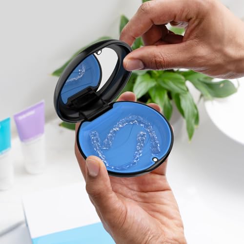 2Pack Retainer Case with Mirror, Compatible with Invisalign, Orthodontic Aligner Case with Removal Tool and Brush, Black - color: 2 Pack - BlackMirror